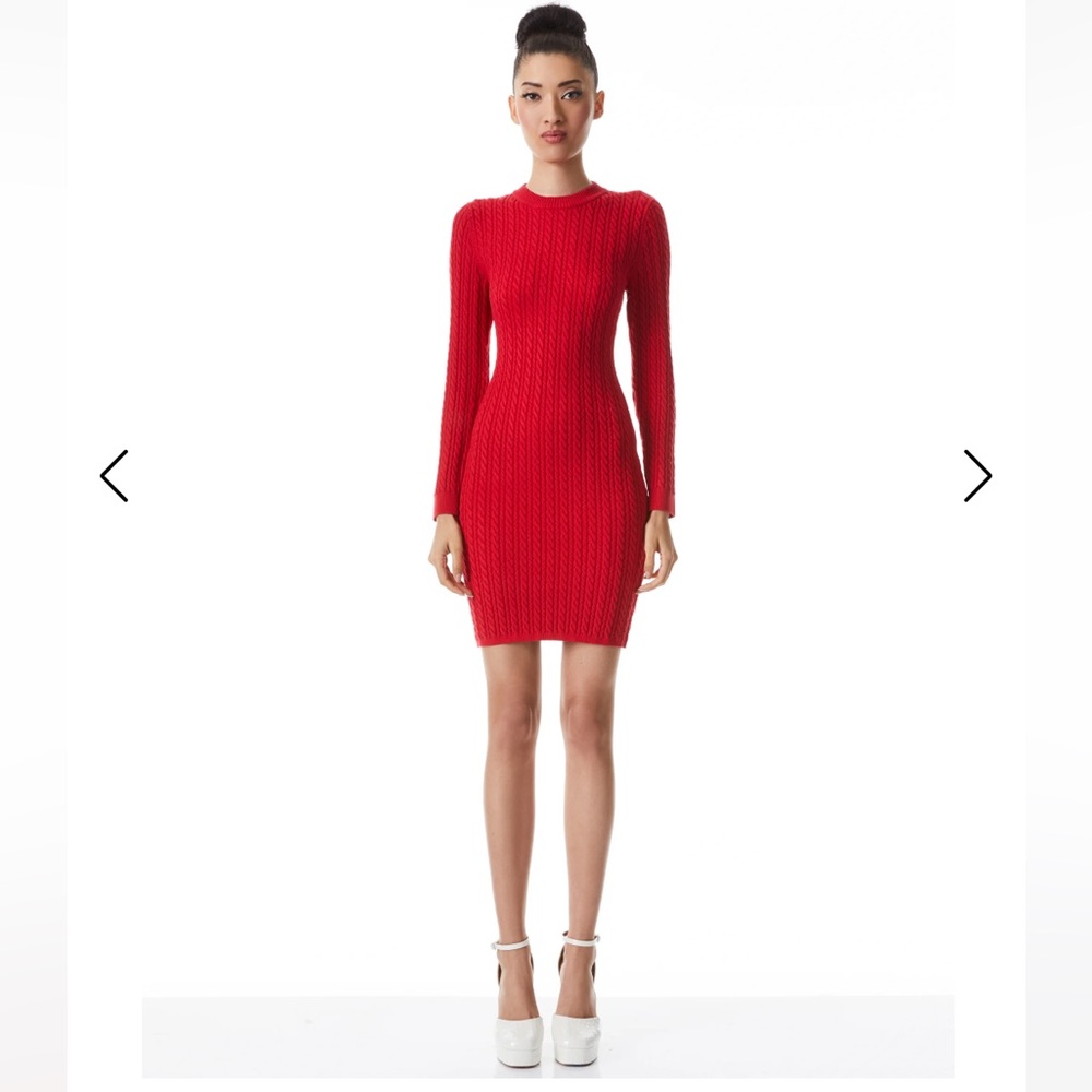 Alice + Olivia Yuna Cable Knit Mini Dress in Bright Poppy - NWT